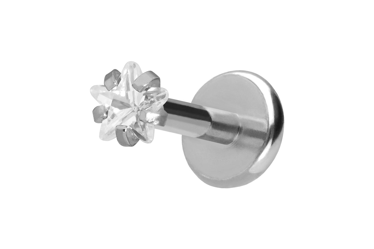 Titan Labret Piercing mit Push Fit KRISTALLSTERN